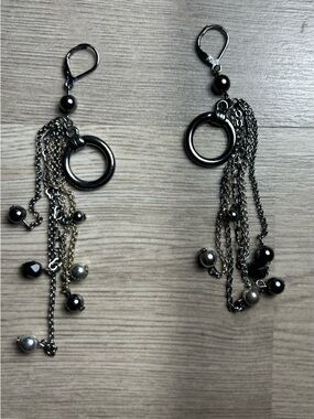 Black Hematite Multi-Chain Dangle Earrings